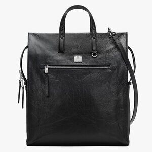 MCM Klassik Tote in Crushed Black Leather